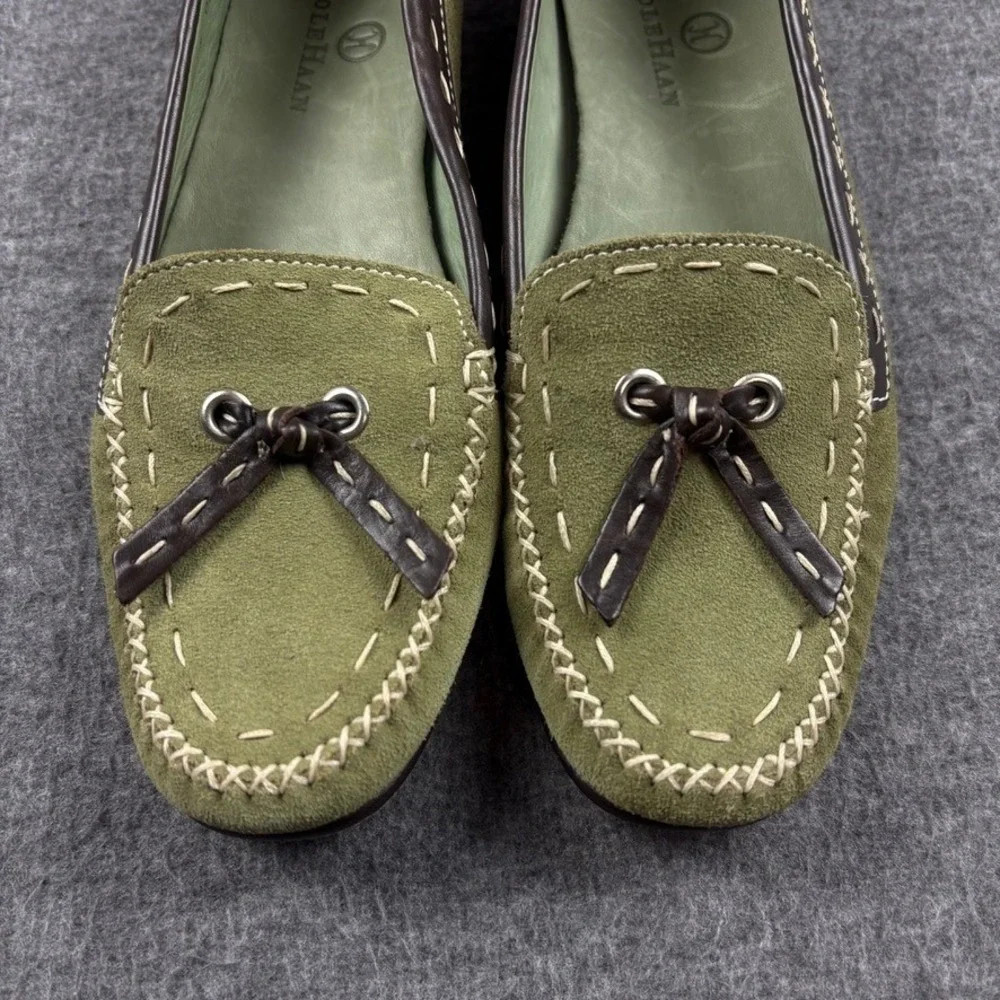 Cole Haan Olive Green Suede Leather Loafers Size 6B Women's Comfort Dress‎ Shoes